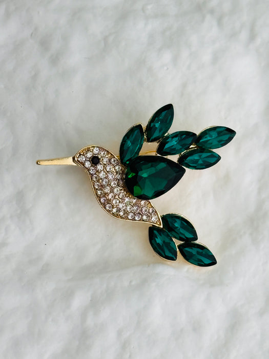 Green Crystal Hummingbird Brooch