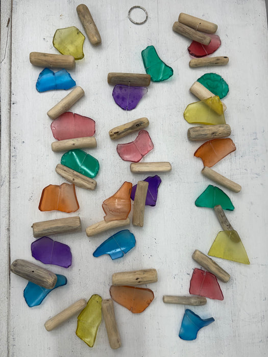 Mixed Sea Glass & Driftwood Hanging Drop