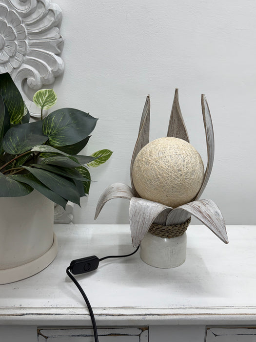 Small Coco Palm Spire Lamp - White Wash