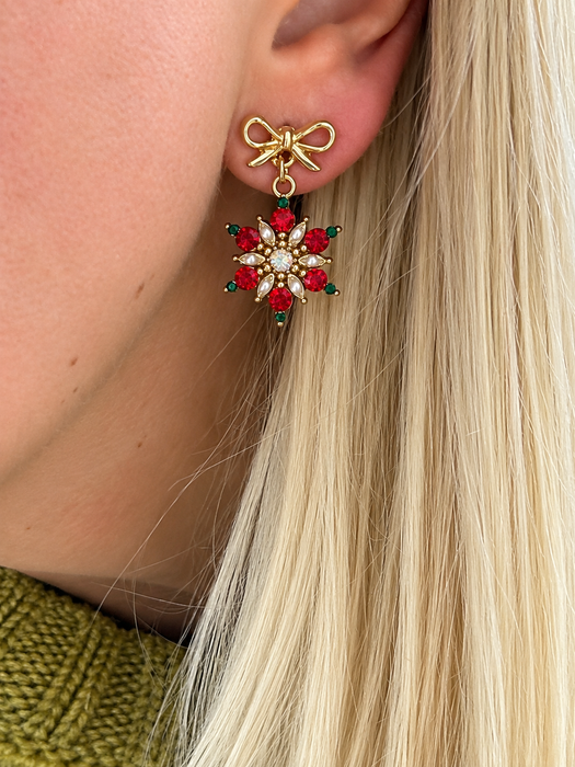 Red Snowflake Bow Earrings