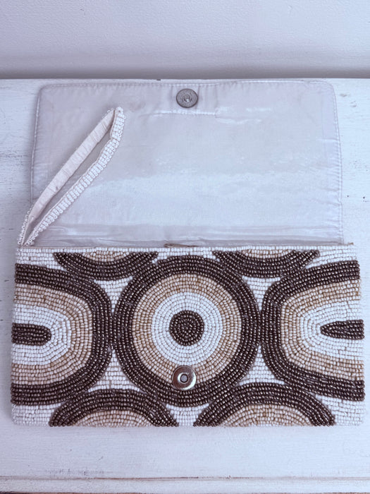 Kendra Beaded Clutch - Cream & Silver