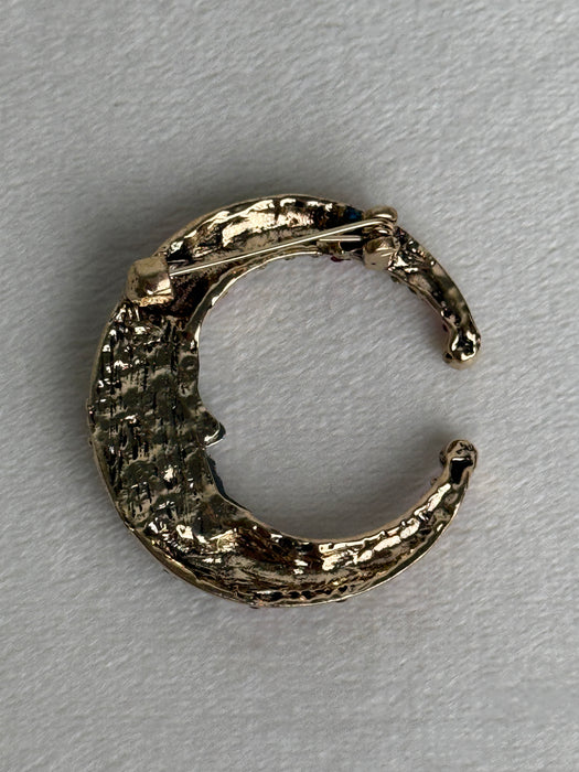 Crystal Moon Face Brooch
