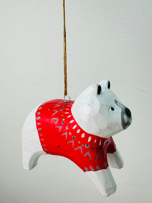 Hanging Wood Bear - White