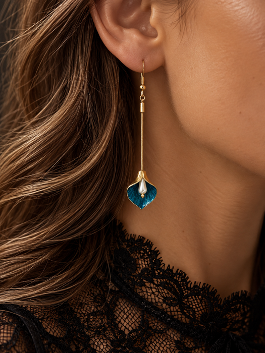 Long Calla Lily Earrings - Teal