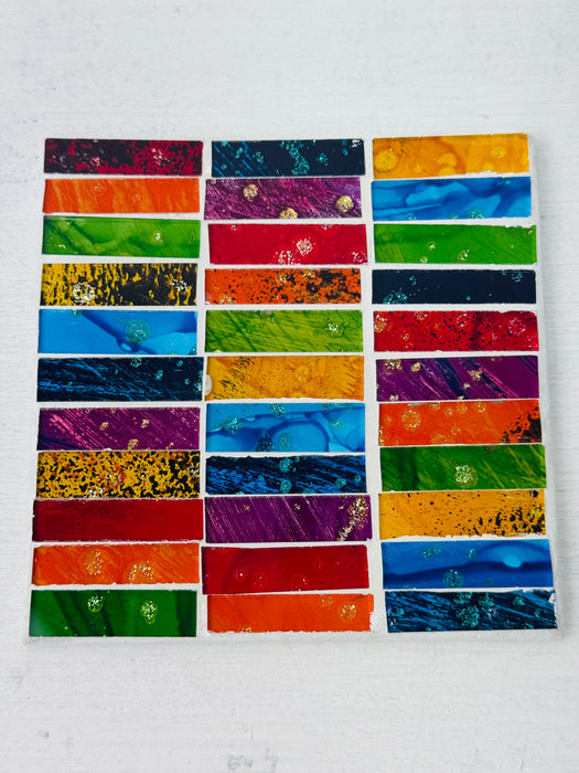 Quadratischer Ziegelmosaik-Untersetzer - Regenbogen
