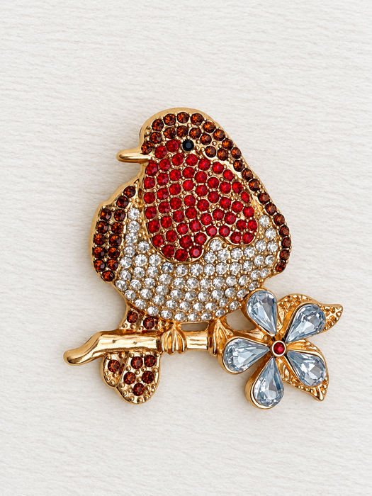 Sparkling Crystal Robin Brooch