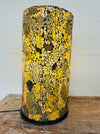 front view of mosaic cylinder lamp with light on