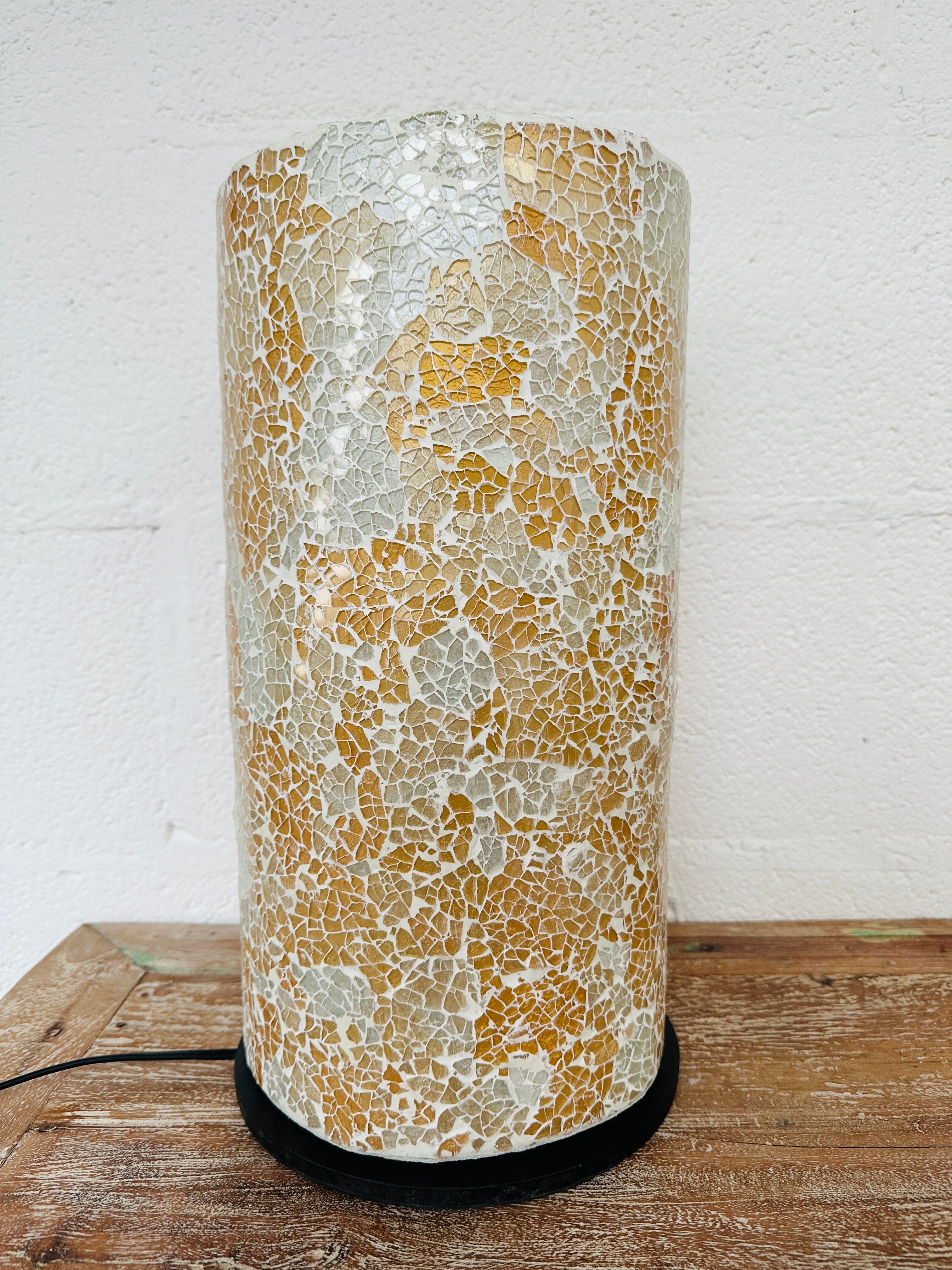front view of mosaic cylinder lamp light off