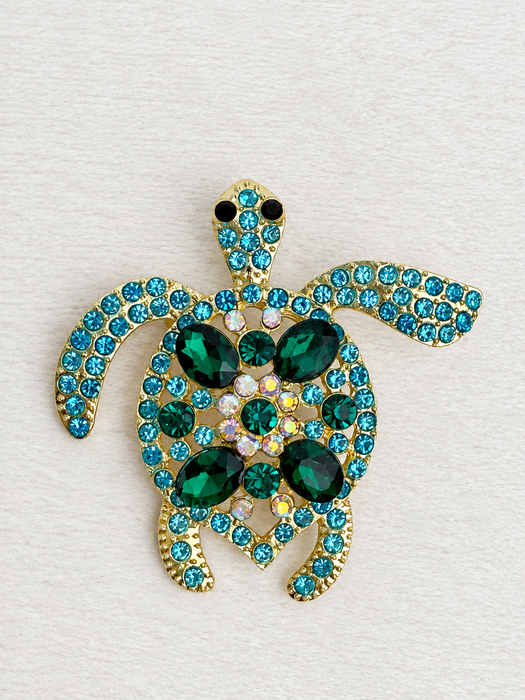Turquoise Crystal Turtle Brooch