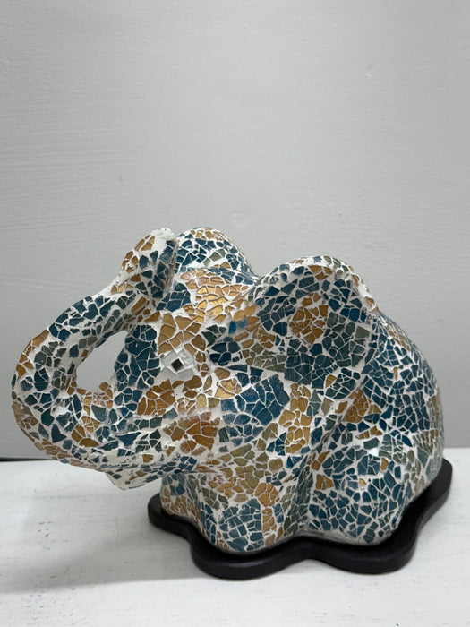 Mosaic Elephant Lamp - Blue Gold