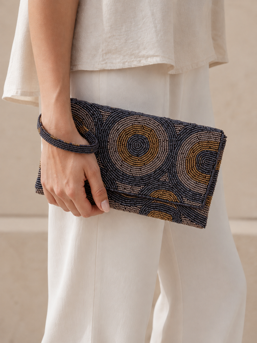 Kendra Beaded Clutch - Gold & Gunmetal