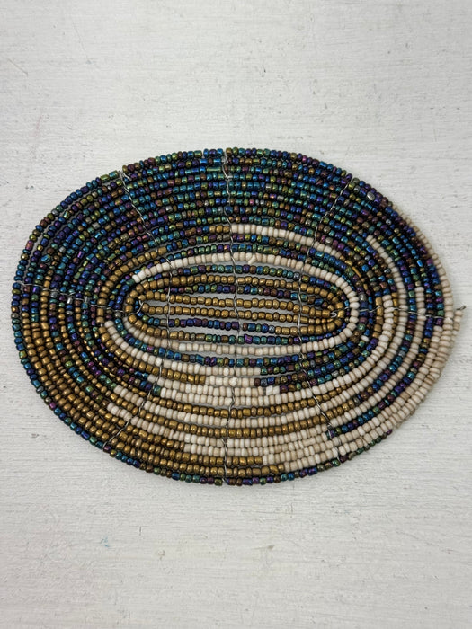Beaded Oval Coaster - Cream & Paua