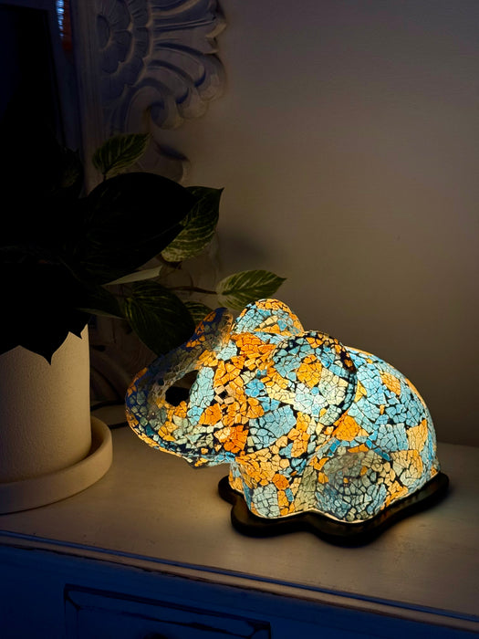 Mosaic Elephant Lamp - Blue Gold