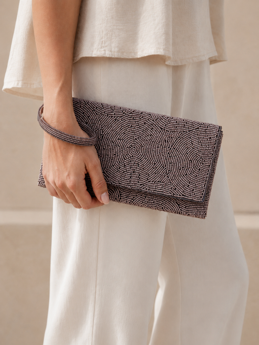 Kendra Beaded Clutch - Silver