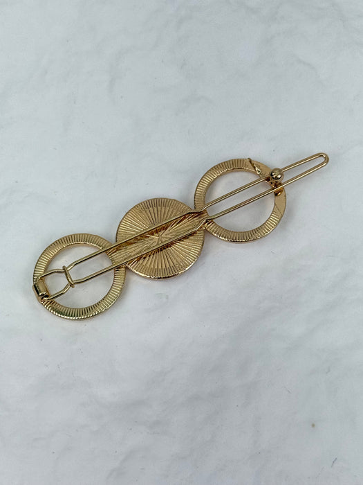 Pink Rose Hair Barrette with Gold Circles
