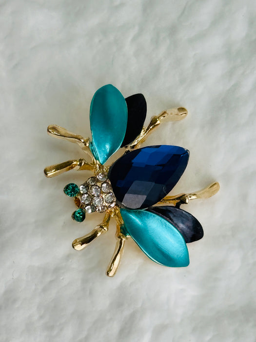 Blue Crystal Bee Brooch