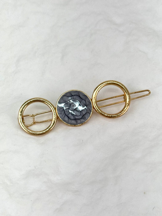 Smokey Blue Hair Barrette with Gold Circles