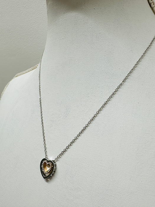 Hestia Necklace -Silver Gold Heart ~ ALL JEWELLERY 3 FOR 2