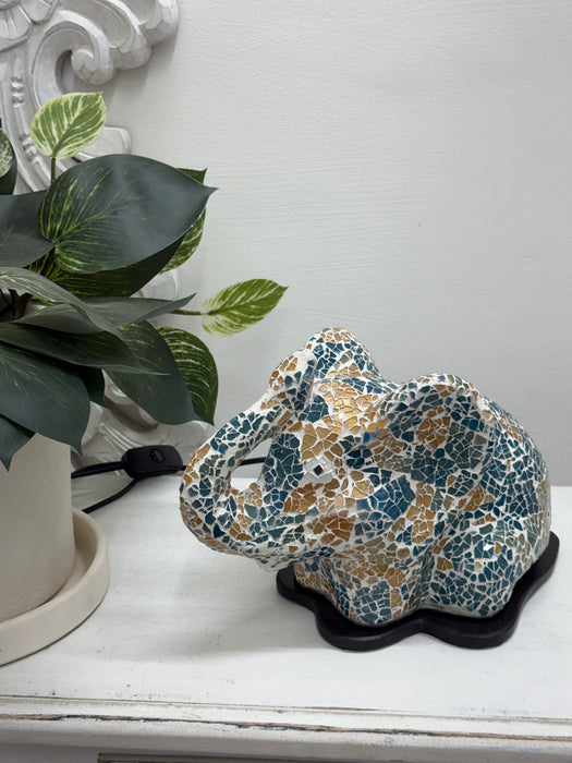 Mosaic Elephant Lamp - Blue Gold