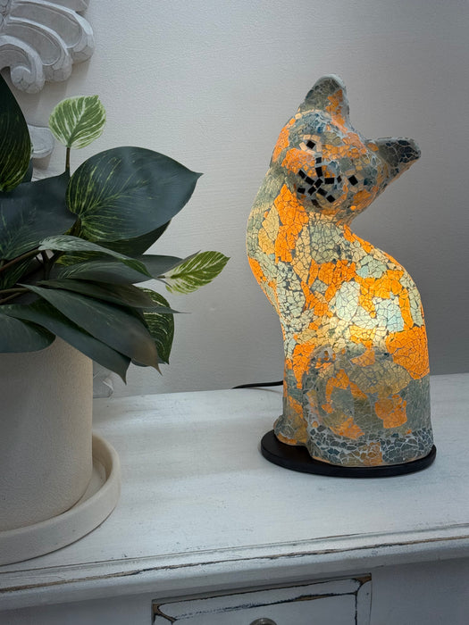Blue & Gold Mosaic Cat Lamp
