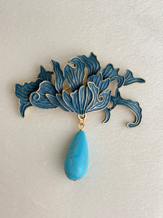 Blue Peony Brooch