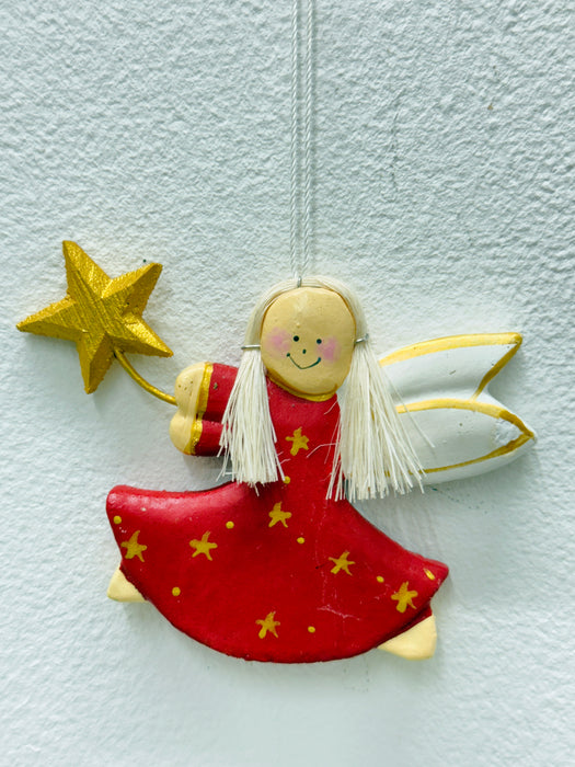 Wooden Christmas Angel - Red Dress with Star
