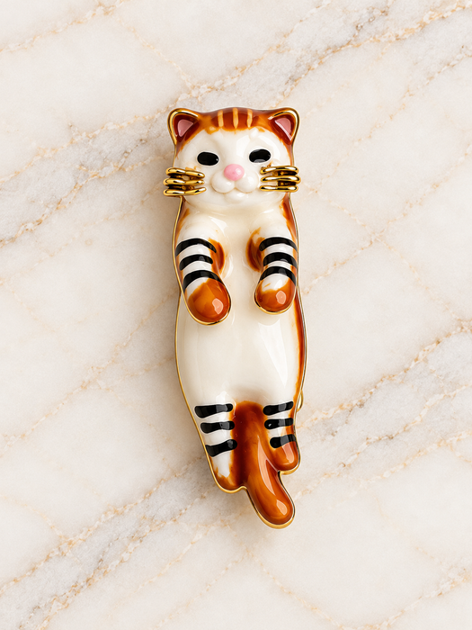 Dangling Orange Cat Brooch