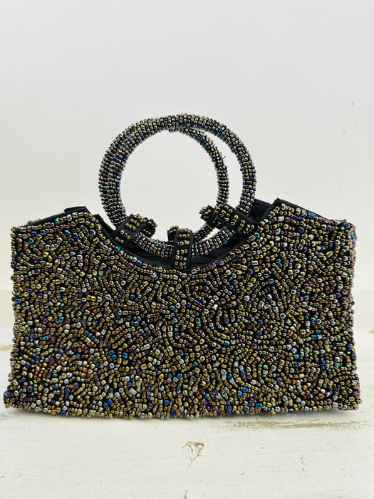 front view of beaded handbag