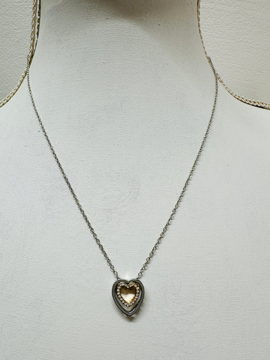 Hestia Necklace -Silver Gold Heart ~ ALL JEWELLERY 3 FOR 2