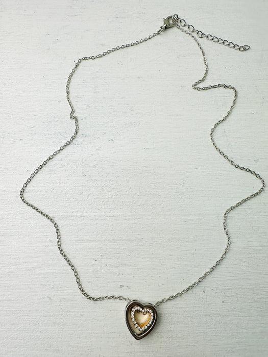 Hestia Necklace -Silver Gold Heart ~ ALL JEWELLERY 3 FOR 2