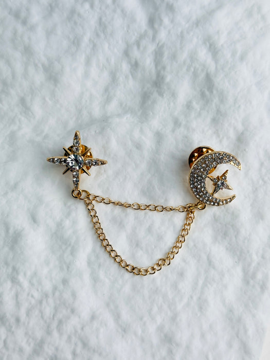 Moon & Star Lapel Pin with Chain