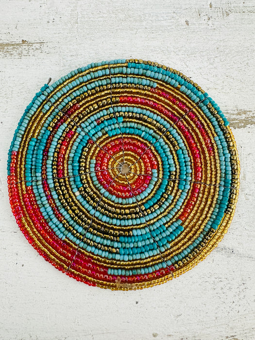Beaded Coaster - Red & Blue