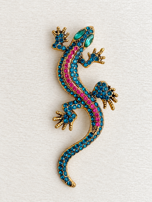 Green Crystal Gecko Brooch