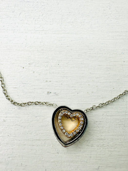 Hestia Necklace -Silver Gold Heart ~ ALL JEWELLERY 3 FOR 2