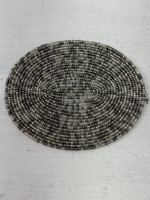 Beaded Oval Coaster - Metallic Silver