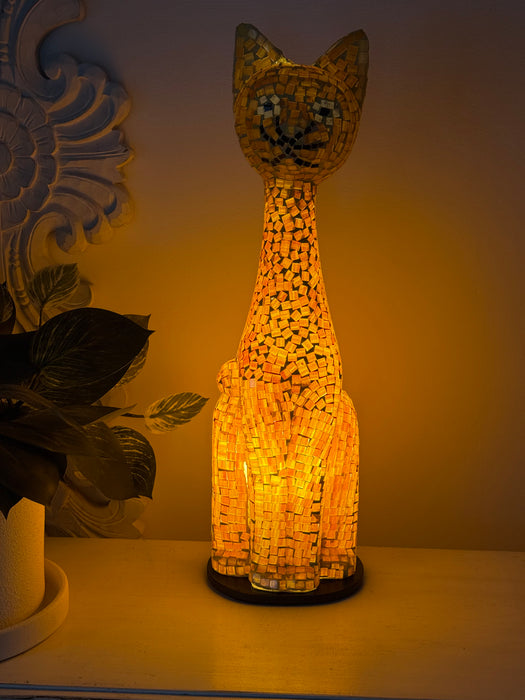 Mosaic Cat Lamp - Gold