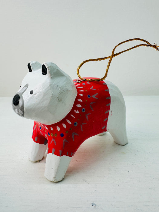 Hanging Wood Bear - White