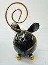 Back View of Metal and Gold Mouse Sculpture on White Background