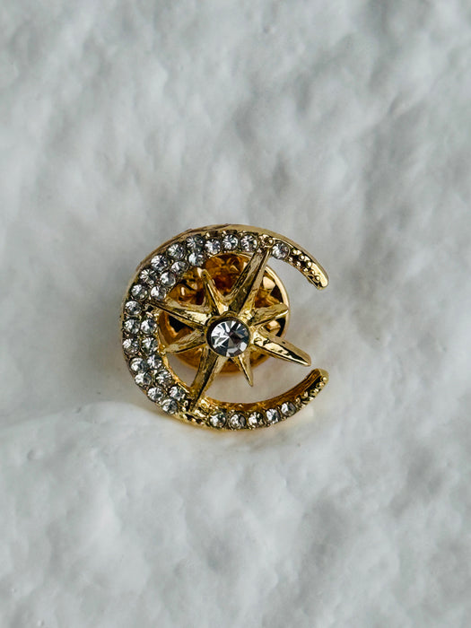 Crystal Moon & Star Lapel Pin