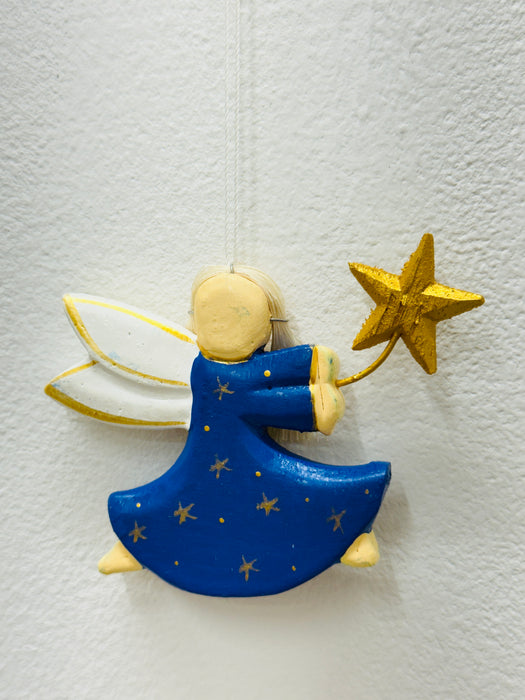 Wooden Christmas Angel - Blue Dress with Star