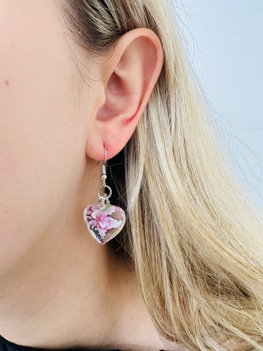 Murano Heart Earrings - Flower ~ ALL JEWELLERY 3 FOR 2