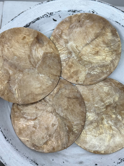 Golden Round Pearl Shell Coaster