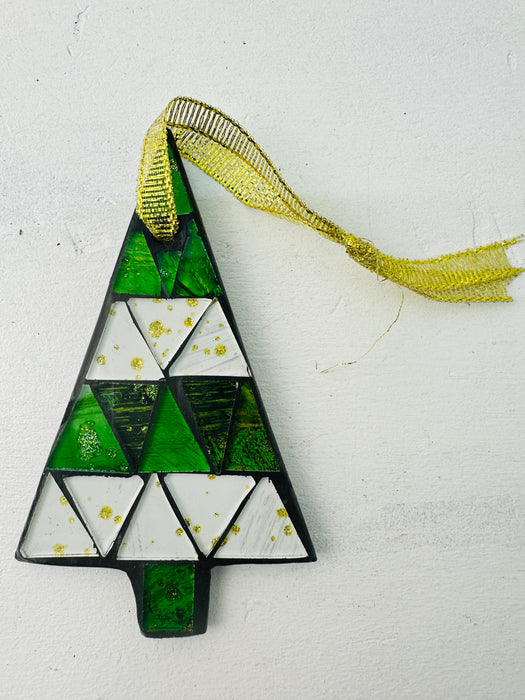 Hanging Mosaic Christmas Tree - White & Green