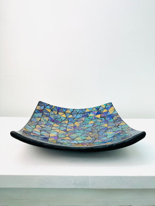 Large Mosaic Square Plate - Cyan