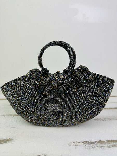 front view of beaded handbag 