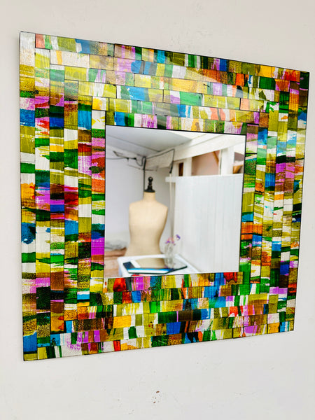 front view of mosaic square mirror
