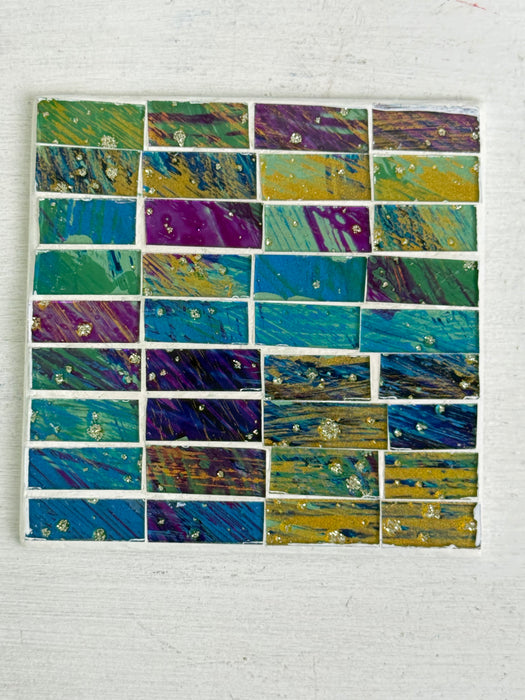 Square Brick Mosaic Coaster - Cyan