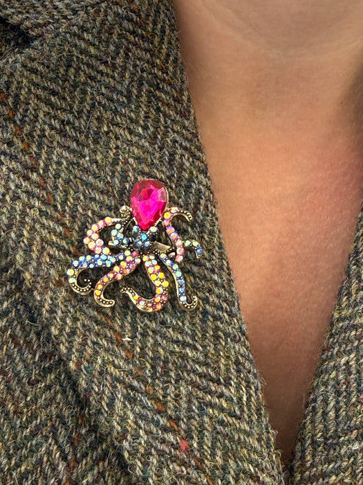 Multicoloured Crystal Octopus Brooch