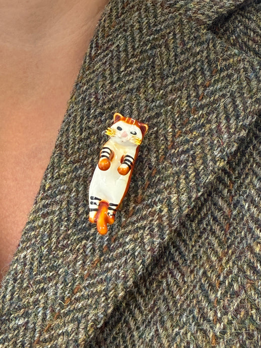 Dangling Orange Cat Brooch