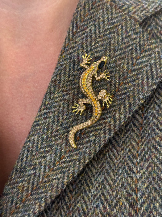 Brown Crystal Gecko Brooch